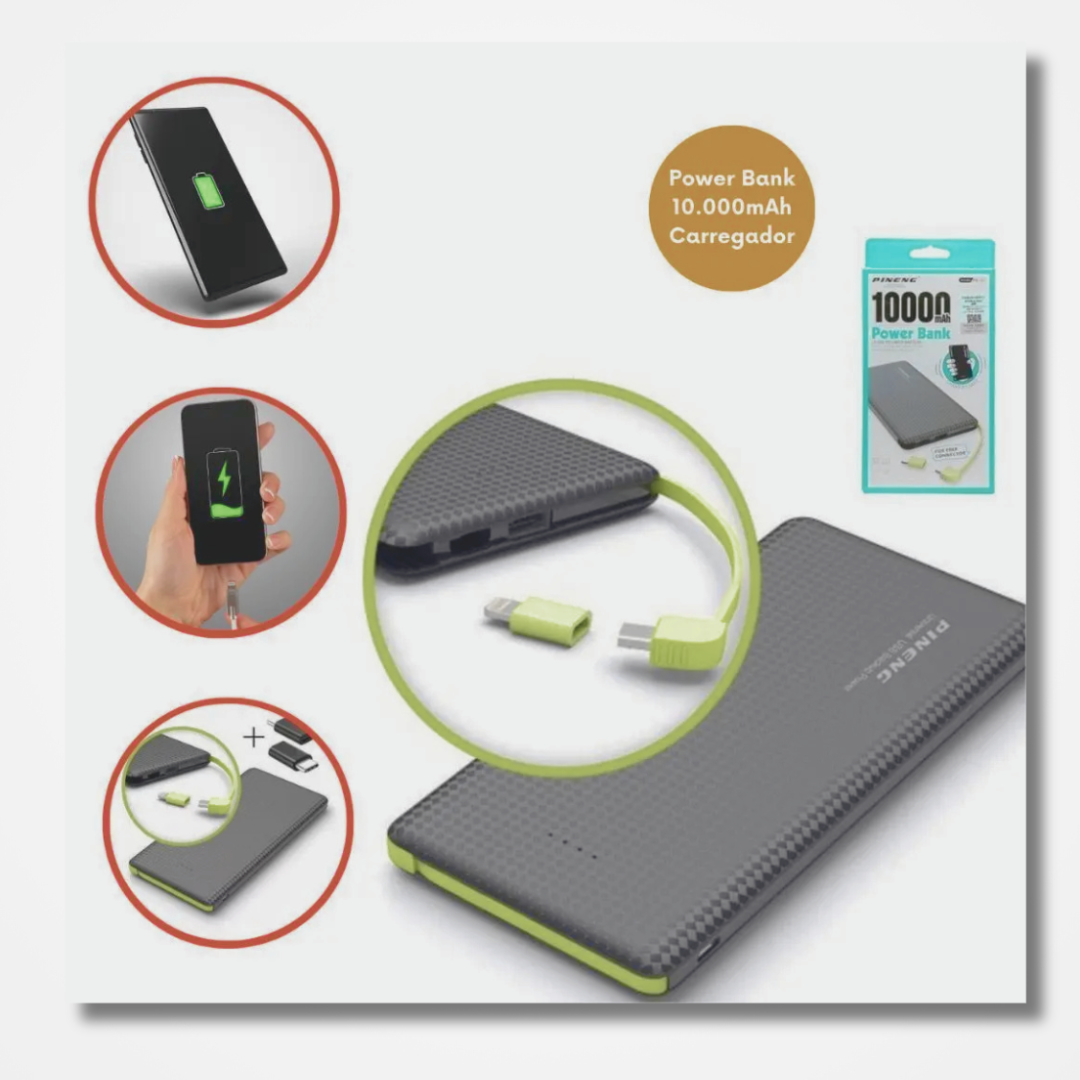 Carregador Portátil de Celular - 10.000mah para IPhone e Android