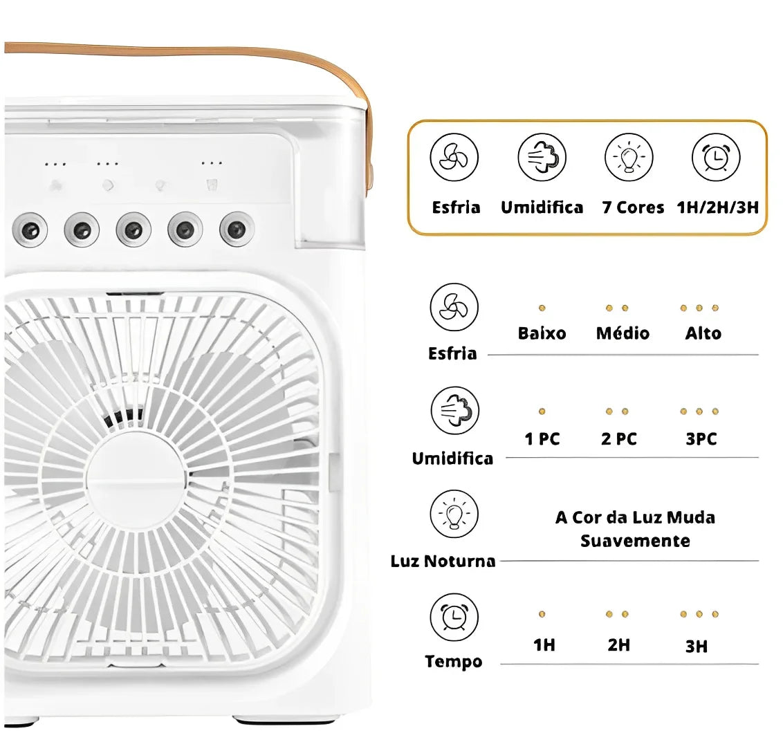 Ventilador, Umidificador de Ar - Portátil, Com Led e Reservatório de Água Embutido
