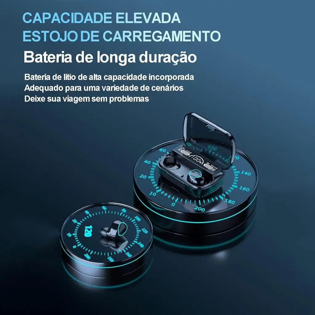 Fone De Ouvido, Sem Fio, Bluetooth 5.1 M10, Estereo, com Case Carregador em Led