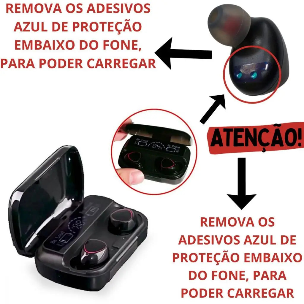 Fone De Ouvido, Sem Fio, Bluetooth 5.1 M10, Estereo, com Case Carregador em Led