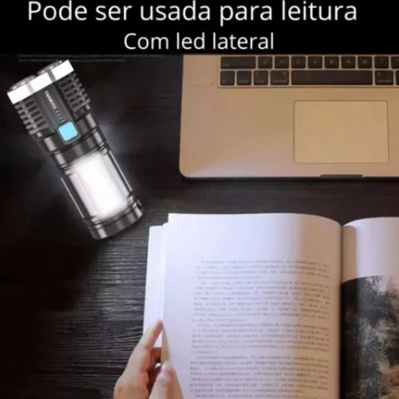 Lanterna com Luz LED Multi-Funcional, Portátil, USB Recarregável, 5 em 1-Ultra Brilhante