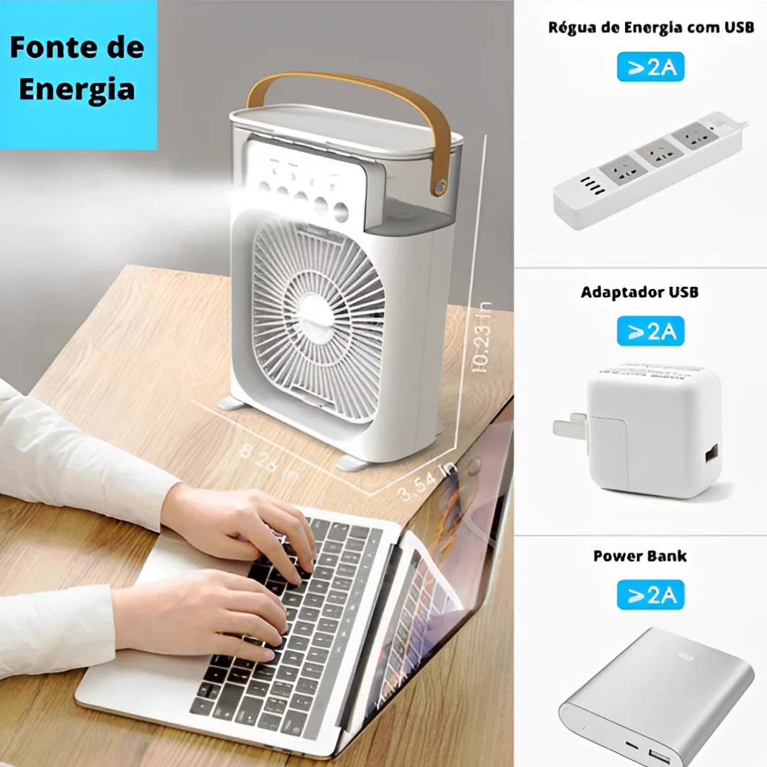 Ventilador, Umidificador de Ar - Portátil, Com Led e Reservatório de Água Embutido