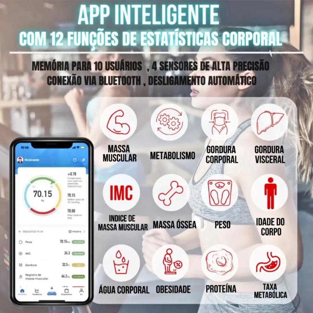 Balança Bioimpedancia, Digital com Bluetooth - Resultado Pelo Celular