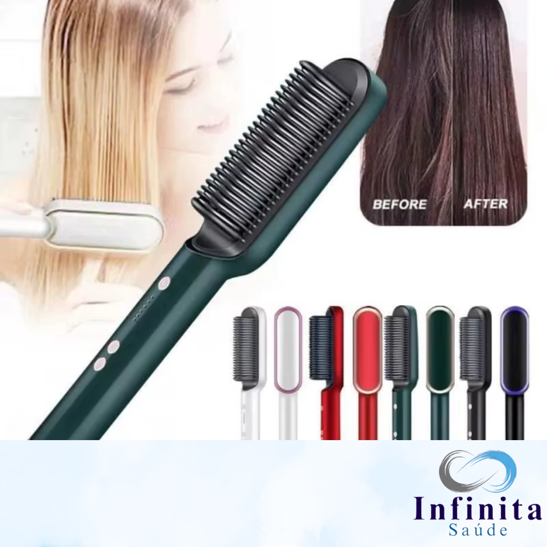 Escova Alisadora, 5 em 1 - Alisa, Hidrata, Modela, Alinha e Anti-Frizz