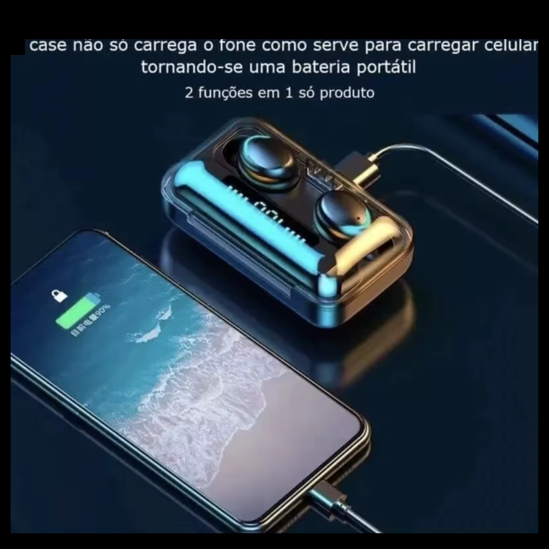 Fone De Ouvido, Sem Fio, Áudio Premium - Carregador com Led