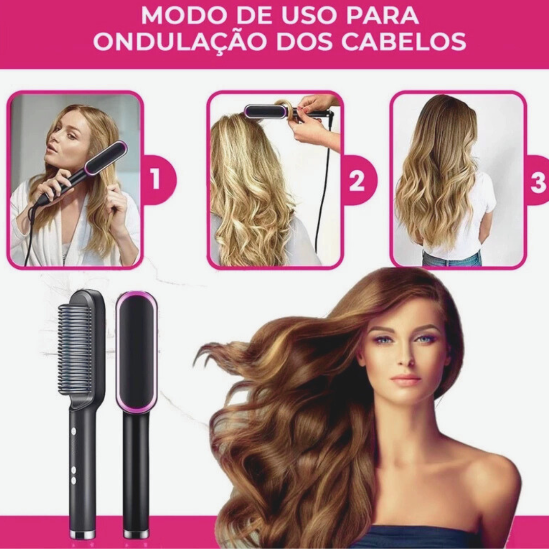 Escova Alisadora, 5 em 1 - Alisa, Hidrata, Modela, Alinha e Anti-Frizz