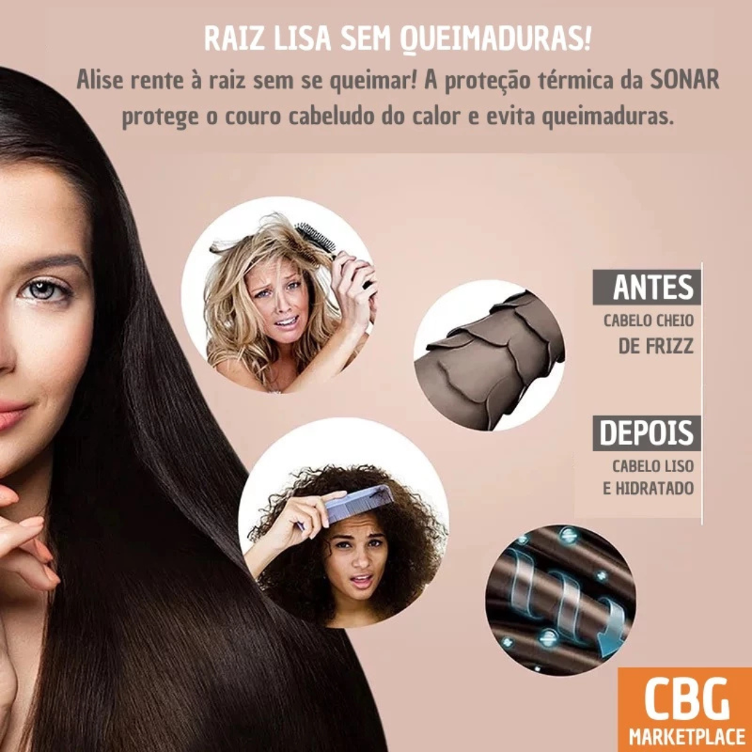 Escova Alisadora, 5 em 1 - Alisa, Hidrata, Modela, Alinha e Anti-Frizz