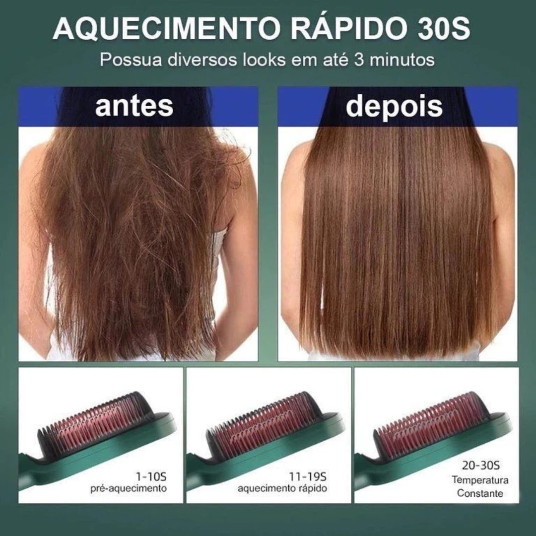 Escova Alisadora, 5 em 1 - Alisa, Hidrata, Modela, Alinha e Anti-Frizz
