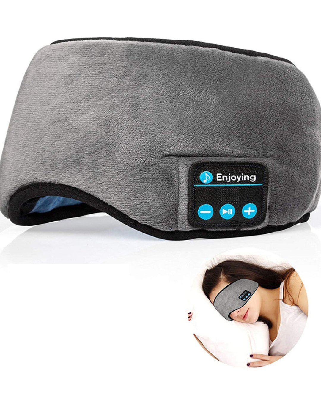 Fones de ouvido com máscara de olho para dormir.