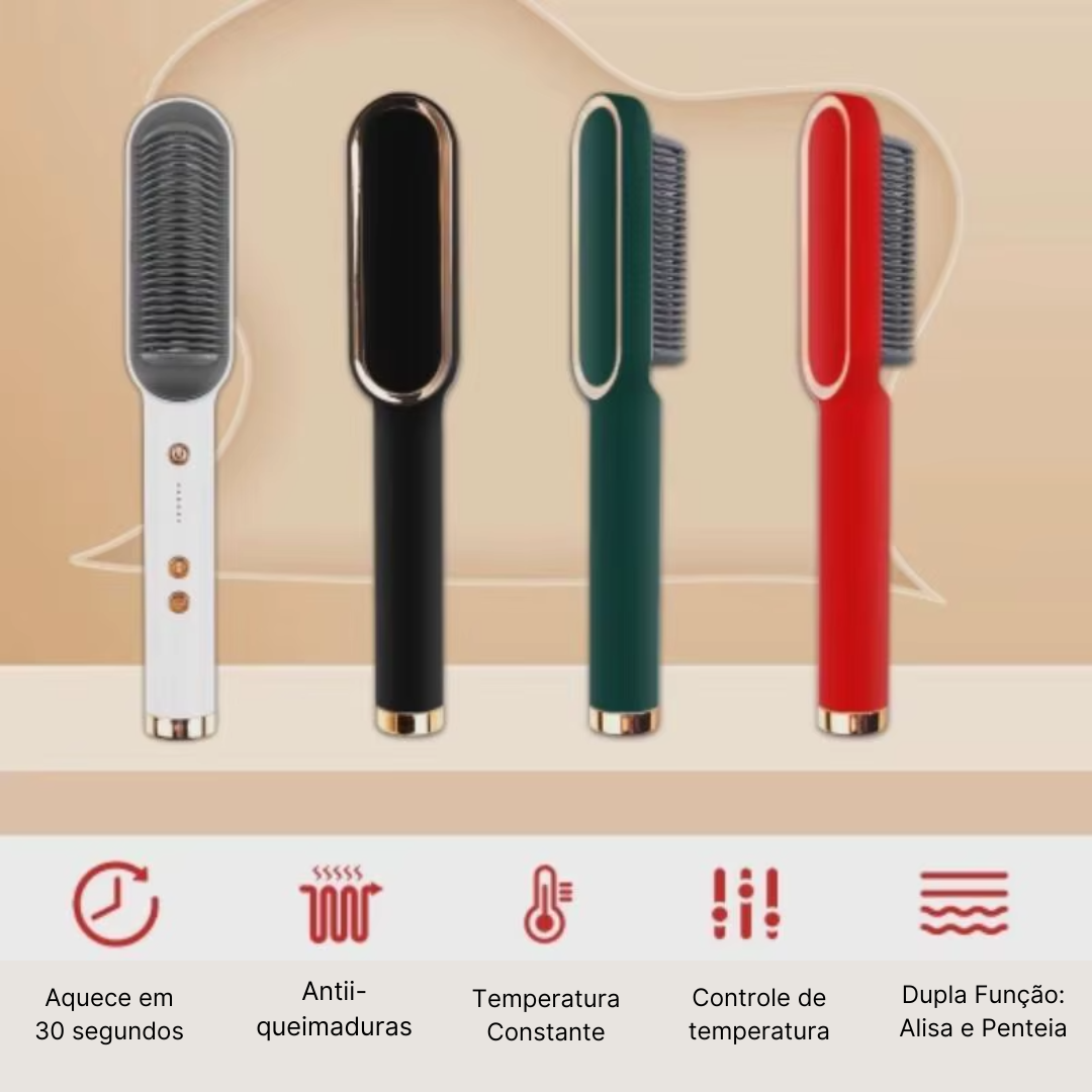 Escova Alisadora, 5 em 1 - Alisa, Hidrata, Modela, Alinha e Anti-Frizz