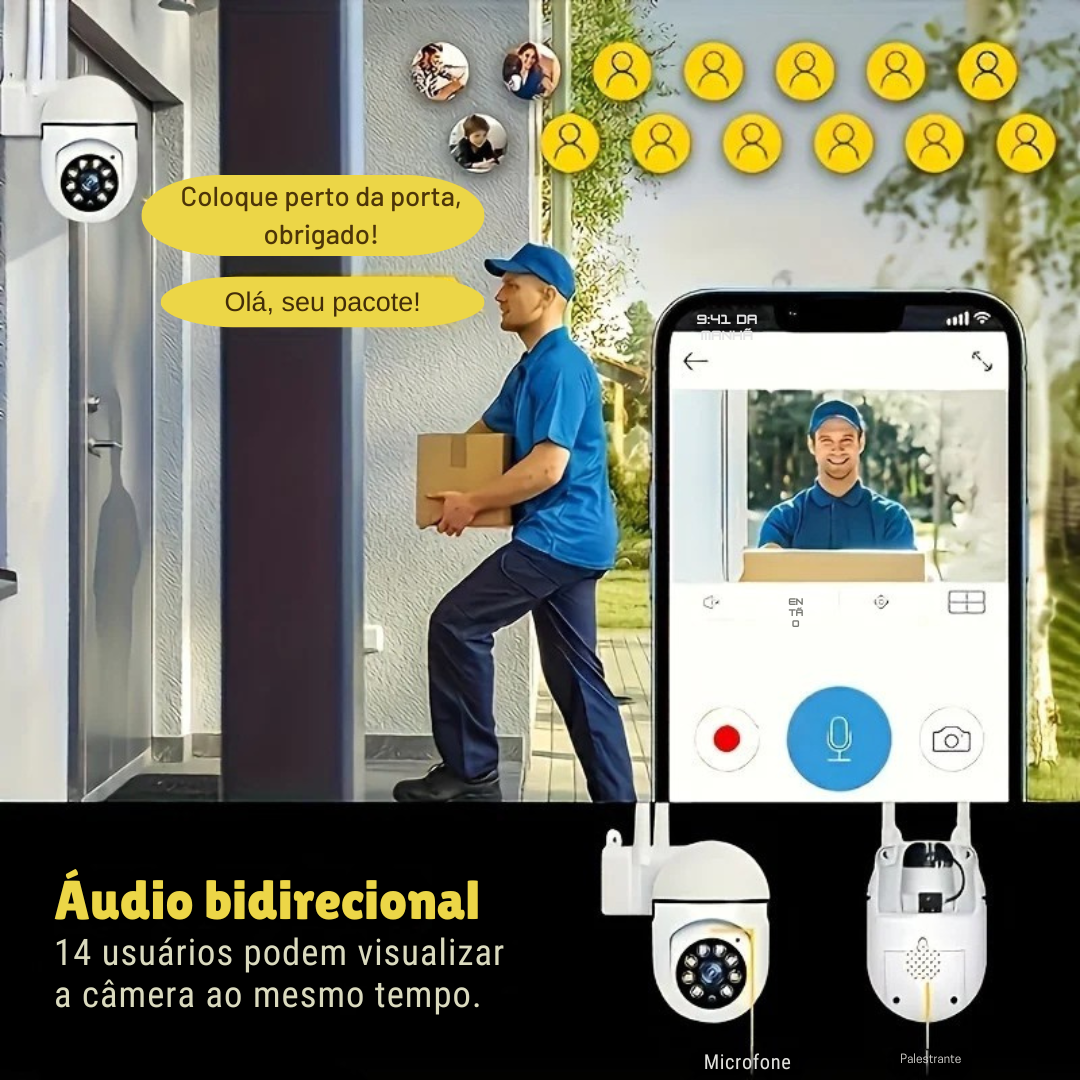 Camera de Monitoramento Wi-Fi 1080p - Com Intercom, Visao Noturna e Alarme - Seguranca para Casa