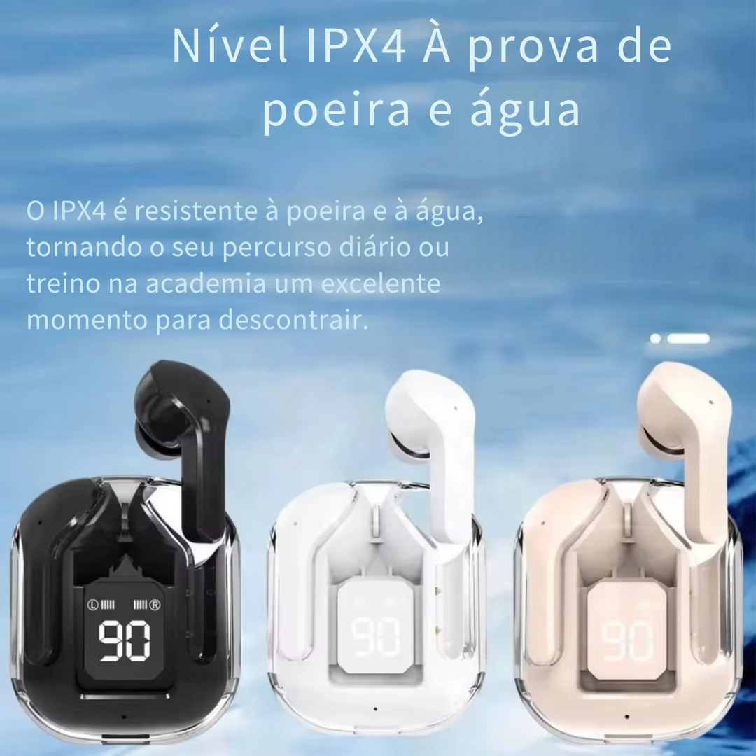 Fone de Ouvido, Hi Fi, Bluetooth, Transparente, TWS-V5