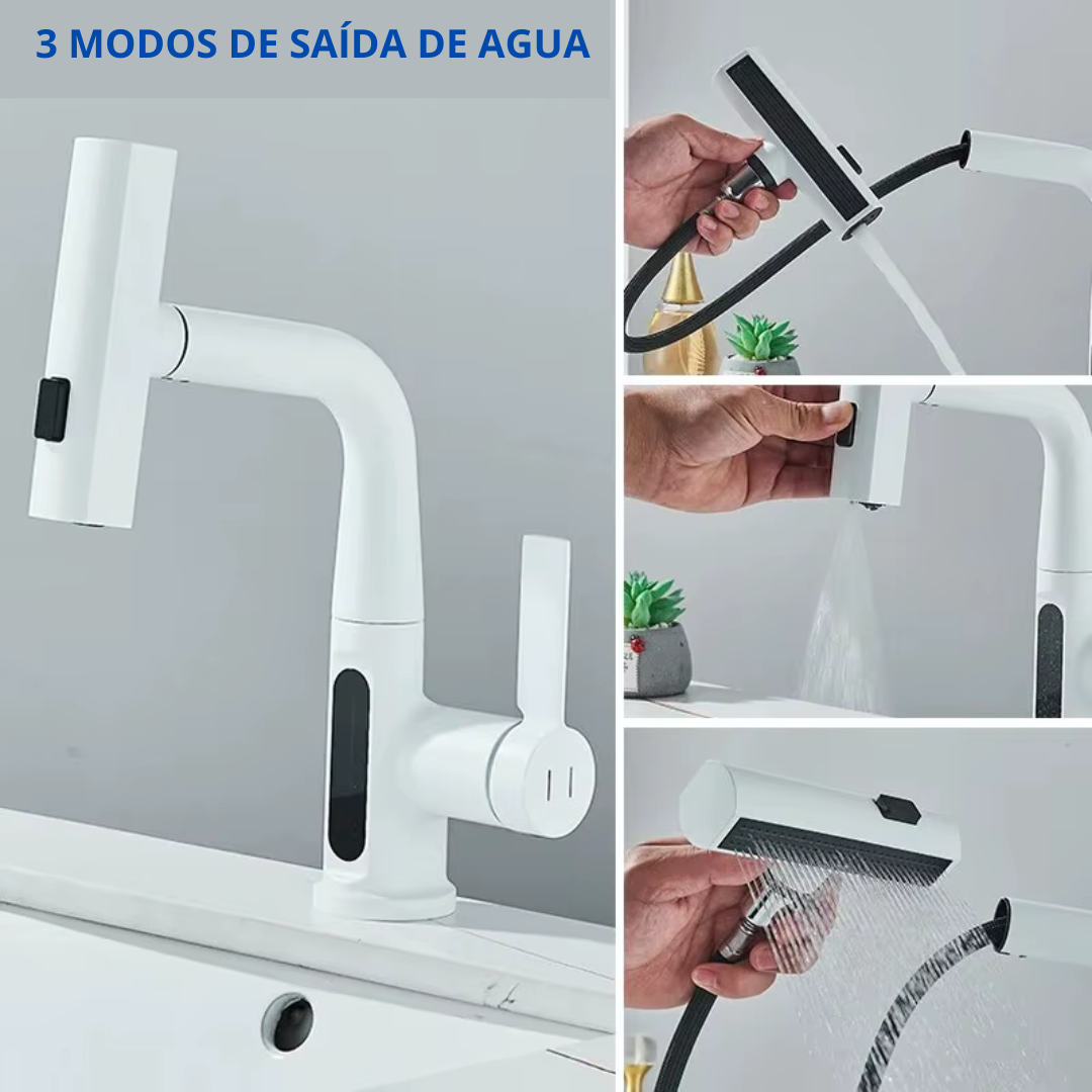 Torneira, com Misturador e Pulverizador para pia com agua quente e fria - Possui display digital