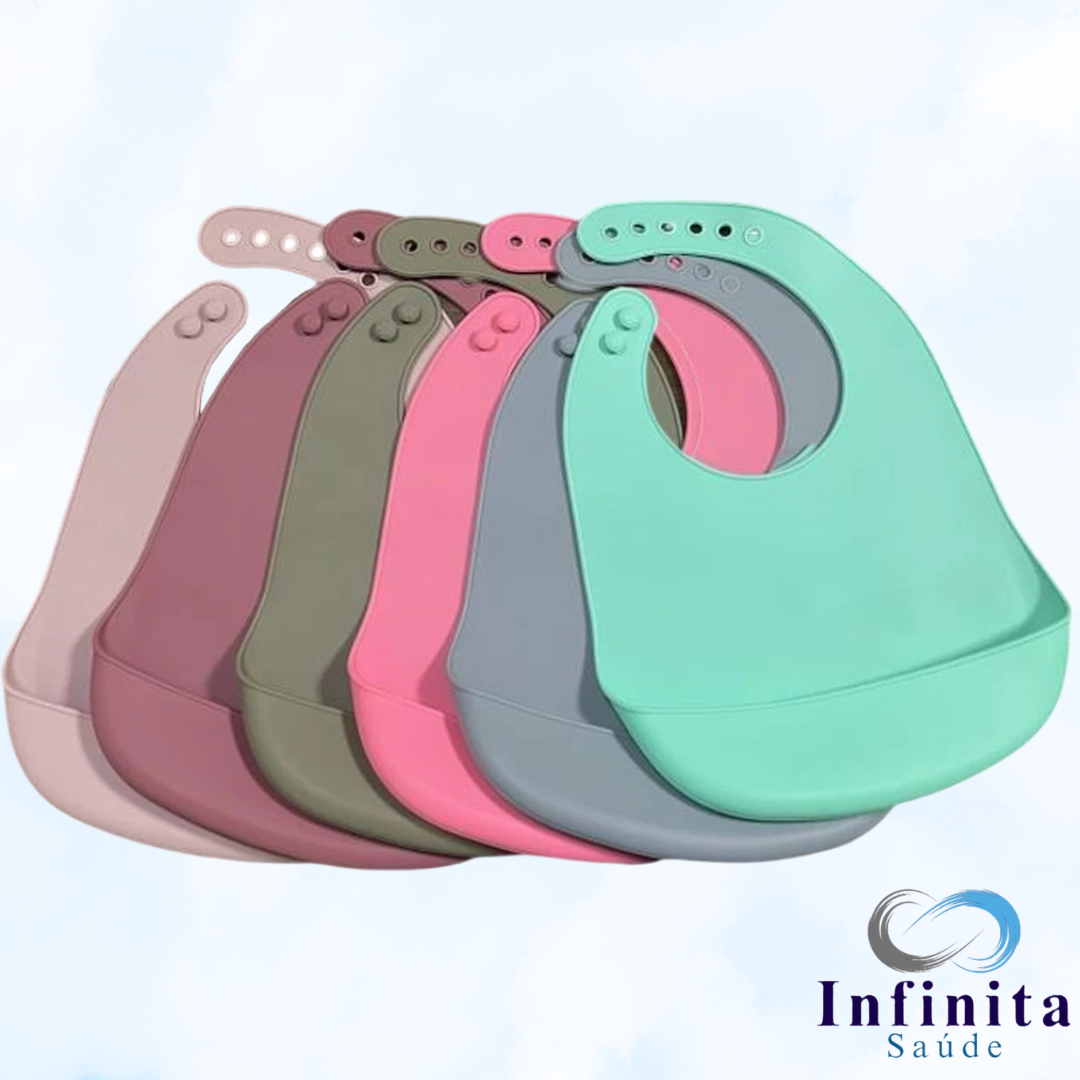 Babador de Silicone para Bebês com Bolso Pega Migalhas e Impermeável