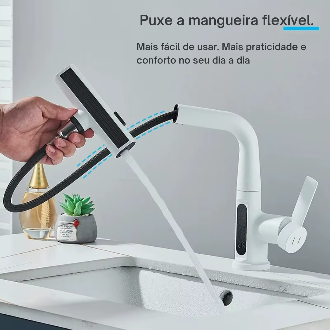 Torneira, com Misturador e Pulverizador para pia com agua quente e fria - Possui display digital