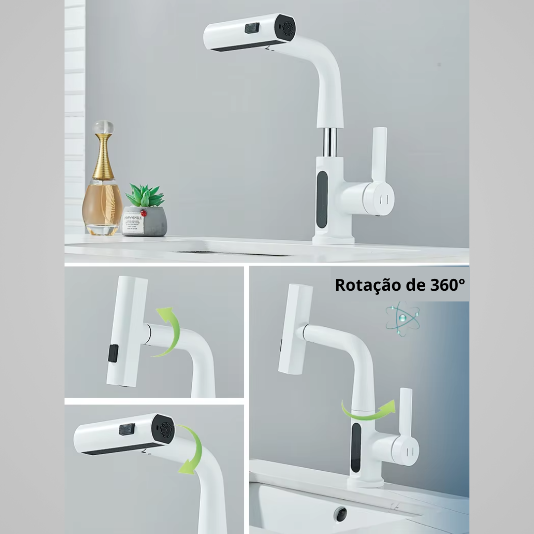 Torneira, com Misturador e Pulverizador para pia com agua quente e fria - Possui display digital