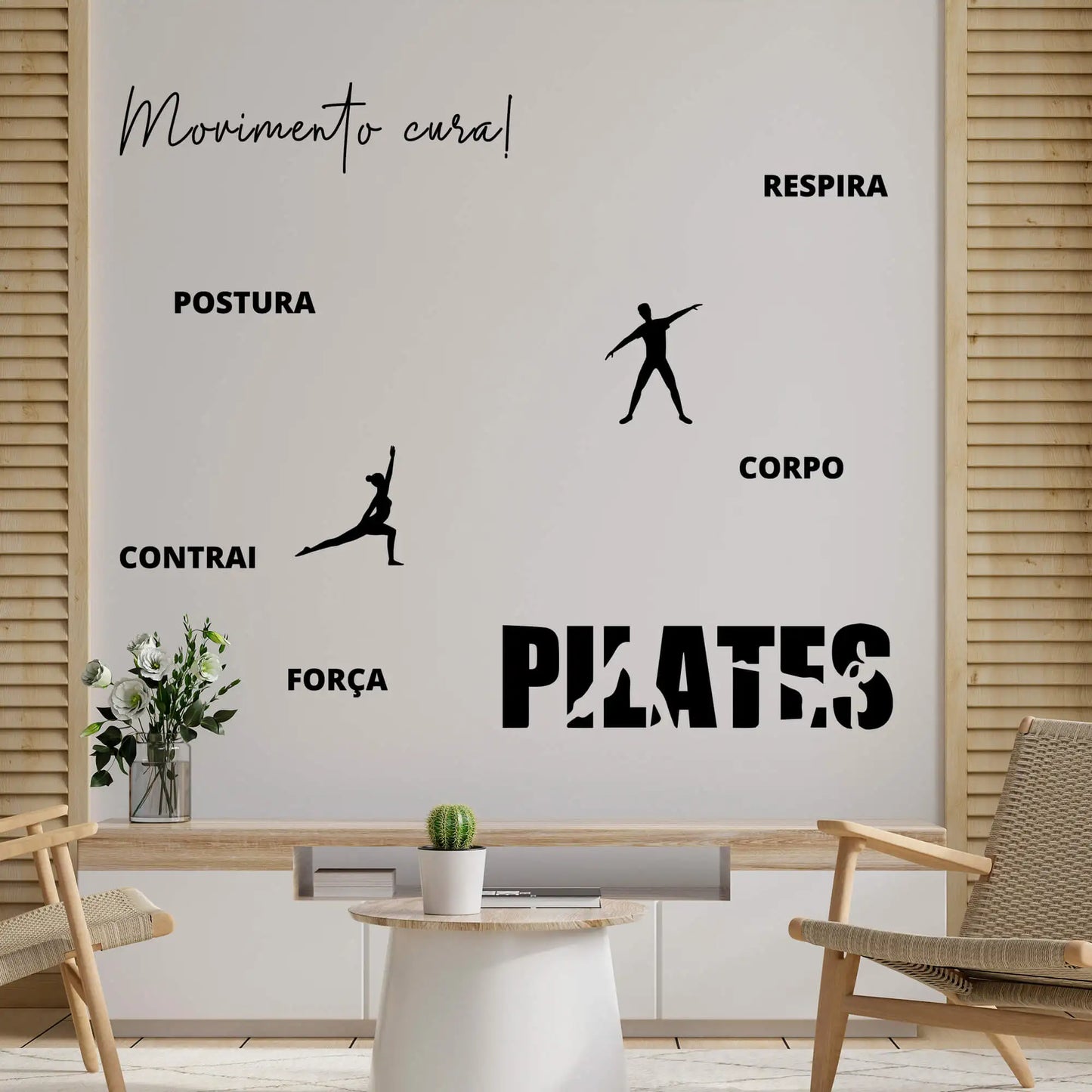 Kit de Adesivos Studio Pilates Frase - Movimento, Cura, Silhuetas, Fisioterapeuta.