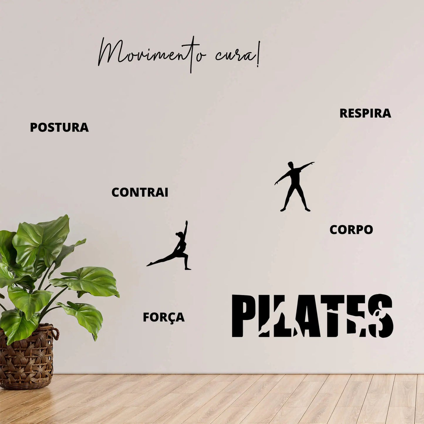 Kit de Adesivos Studio Pilates Frase - Movimento, Cura, Silhuetas, Fisioterapeuta.