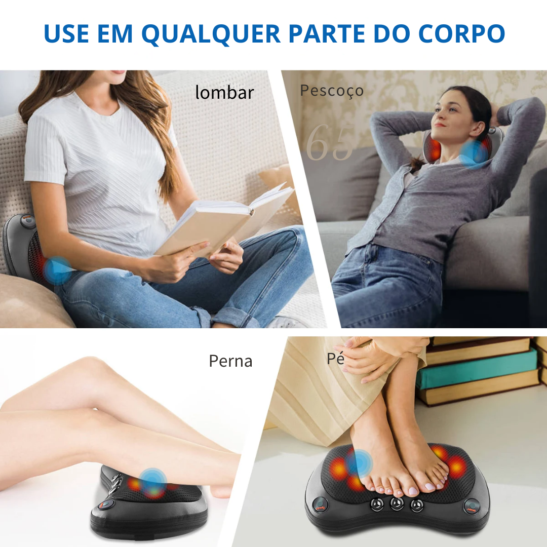 Massageador Almofada, Shiatsu, Rotativa com Infravermelho para Massagem dos Pés, Lombar e Pescoço
