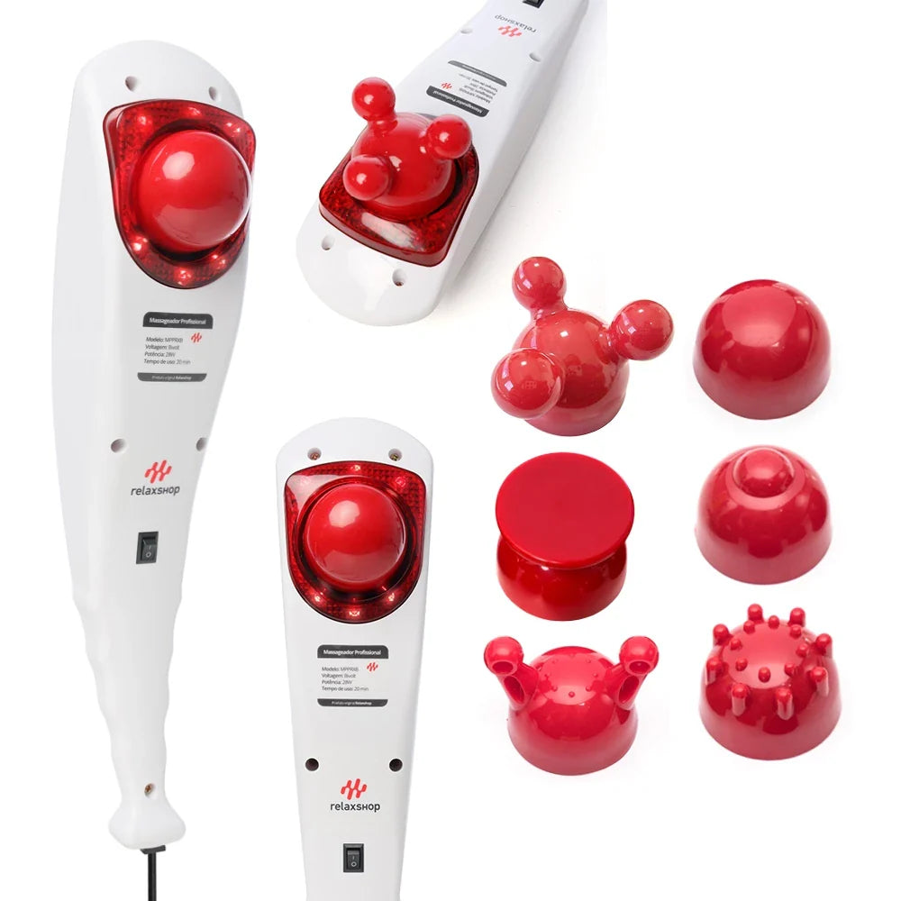 Massageador Manual Infravermelho Vibratório Percussão 6 Ponteiras
