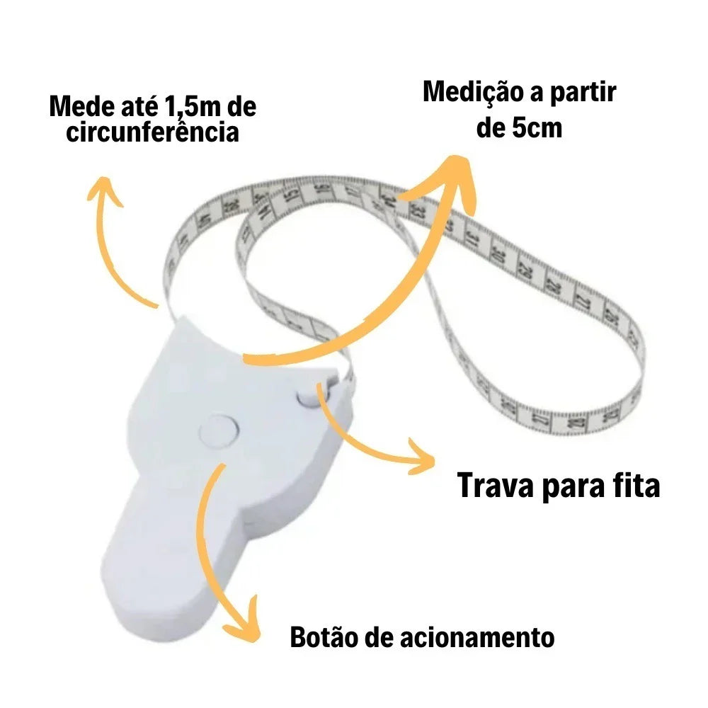 Fita Métrica de Medição Corporal 150cm Retrátil e Portátil para Academias, Fitness, Nutricionista e Esportistas