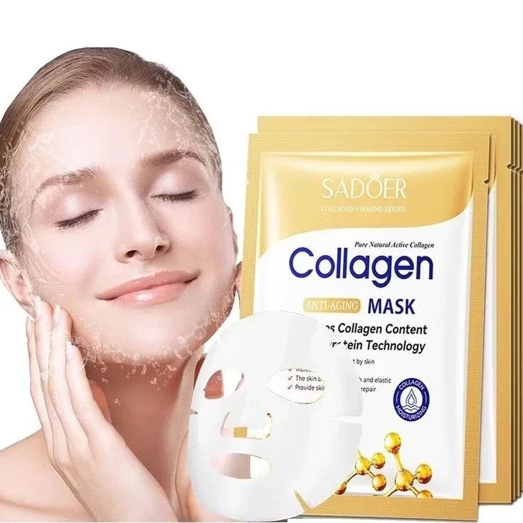 Conjunto de 5 Máscaras Faciais Hidratantes de Colágeno Antirrugas