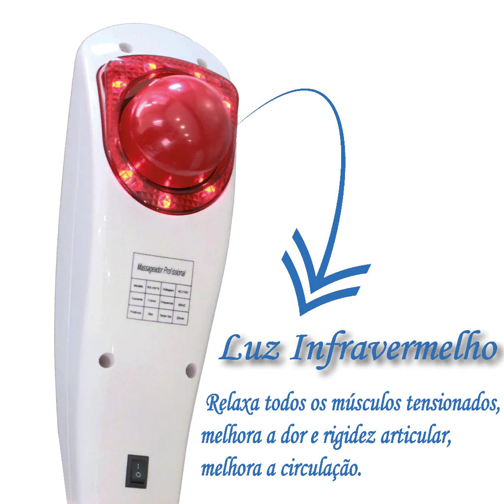 Massageador Manual Infravermelho Vibratório Percussão com Ponteiras para Diversificação de Massagens