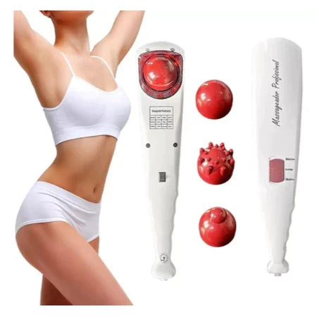 Massageador Manual Infravermelho Vibratório Percussão 6 Ponteiras