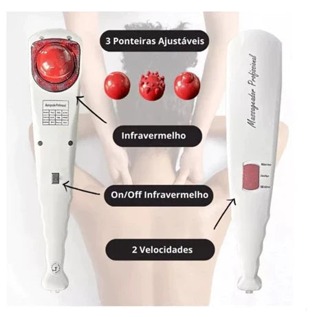 Massageador Manual Infravermelho Vibratório Percussão com Ponteiras para Diversificação de Massagens