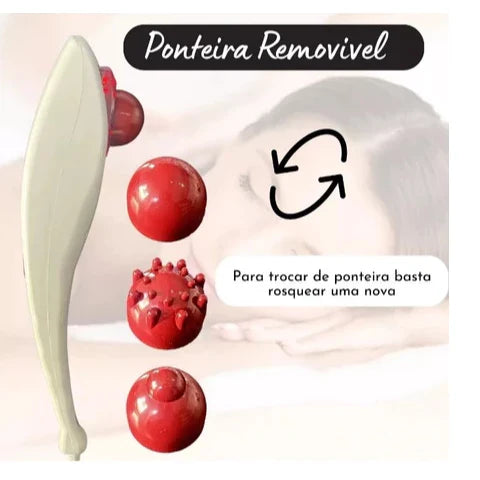 Massageador Manual Infravermelho Vibratório Percussão 6 Ponteiras