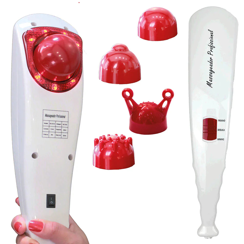 Massageador Manual Infravermelho Vibratório Percussão com Ponteiras para Diversificação de Massagens