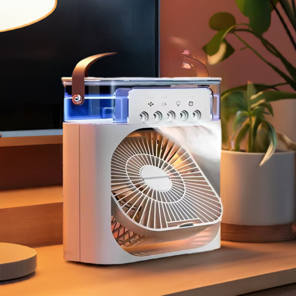 Ventilador, Umidificador de Ar - Portátil, Com Led e Reservatório de Água Embutido