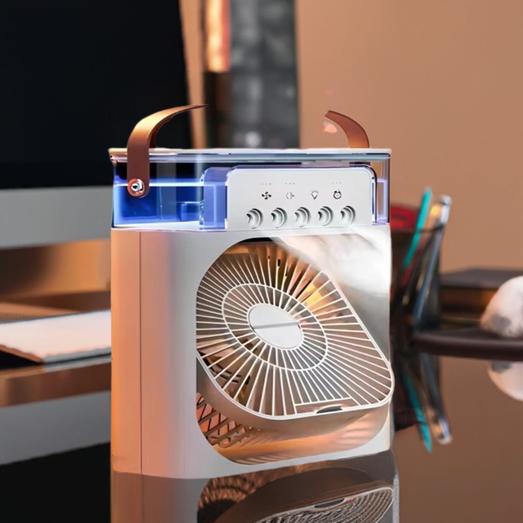 Ventilador, Umidificador de Ar - Portátil, Com Led e Reservatório de Água Embutido