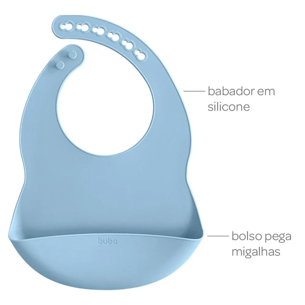 Babador de Silicone para Bebês com Bolso Pega Migalhas e Impermeável