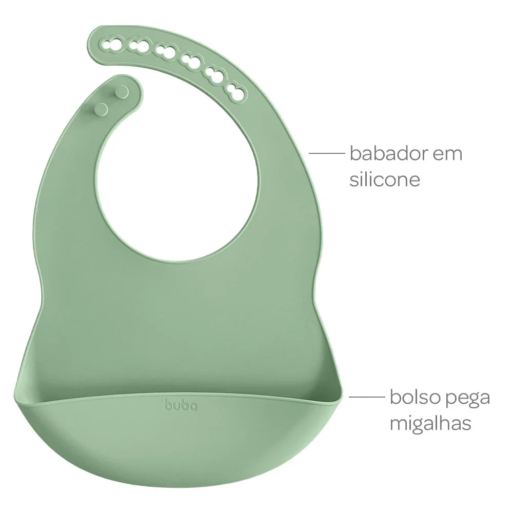 Babador de Silicone para Bebês com Bolso Pega Migalhas e Impermeável