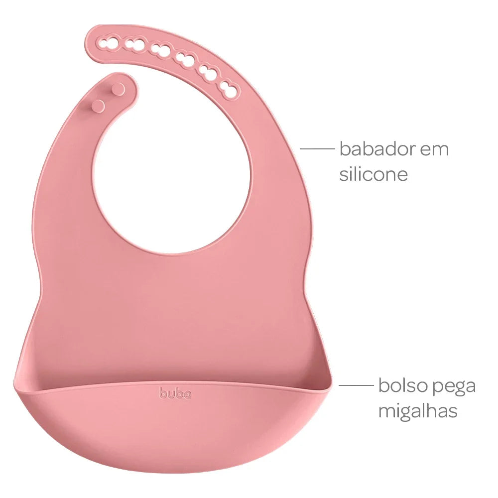 Babador de Silicone para Bebês com Bolso Pega Migalhas e Impermeável