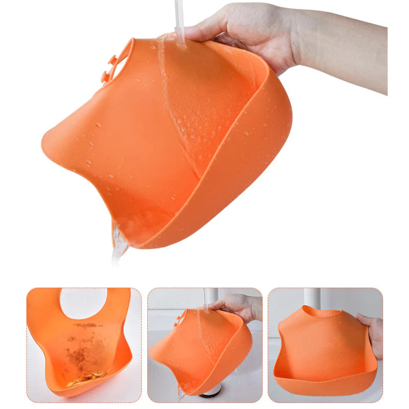 Babador de Silicone para Bebês com Bolso Pega Migalhas e Impermeável