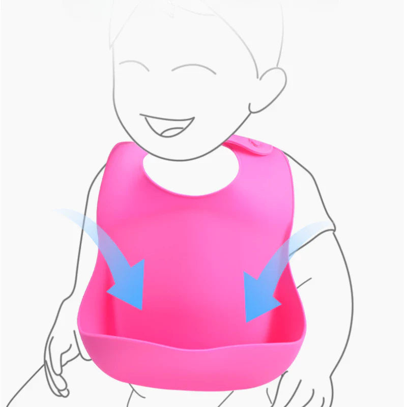 Babador de Silicone para Bebês com Bolso Pega Migalhas e Impermeável