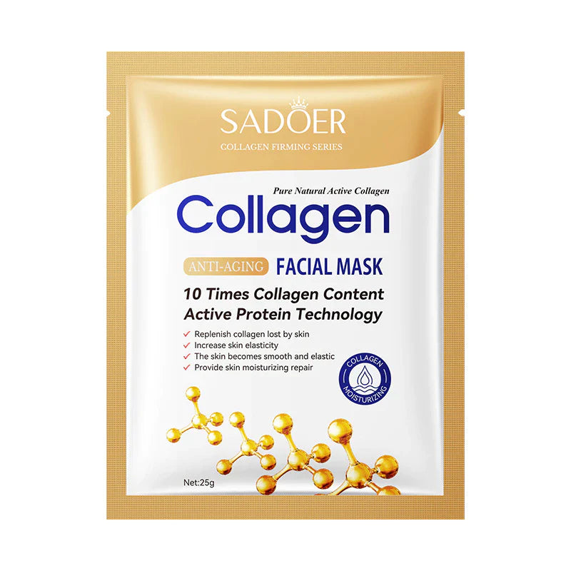 Conjunto de 5 Máscaras Faciais Hidratantes de Colágeno Antirrugas