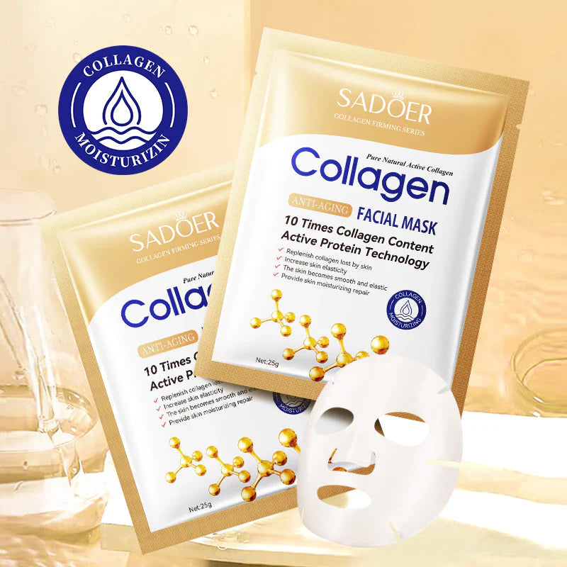 Conjunto de 5 Máscaras Faciais Hidratantes de Colágeno Antirrugas