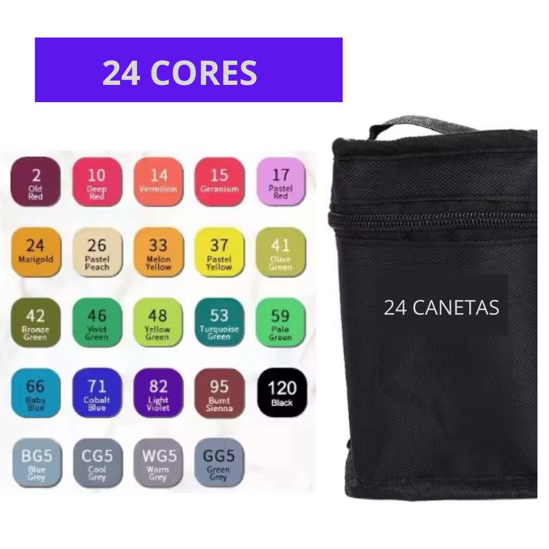 Kit de Canetas com 24 Cores para Pintar, Fazer Trabalhos Artísticos e para Estudantes Compor Seu Material Escolar