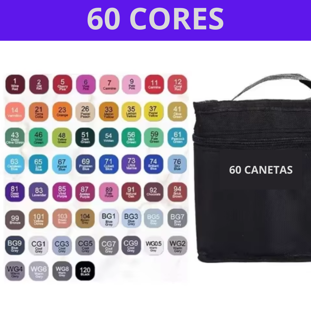 Kit de Canetas com 60 Cores para Pintar, Fazer Trabalhos Artísticos e para Estudantes Compor Material Escolar