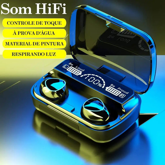 Fone De Ouvido, Sem Fio, Bluetooth 5.1 M10, Estereo, com Case Carregador em Led