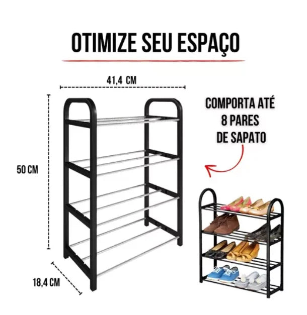 Organizador de Sapatos Desmontável com Prateleiras para 8 Pares de Sapatos - Sapateira Preta
