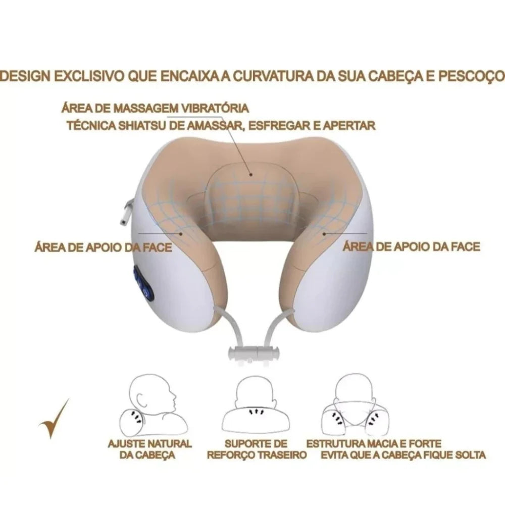 Travesseiro de Pescoço Massageador - De espuma e Com Usb Recarregável