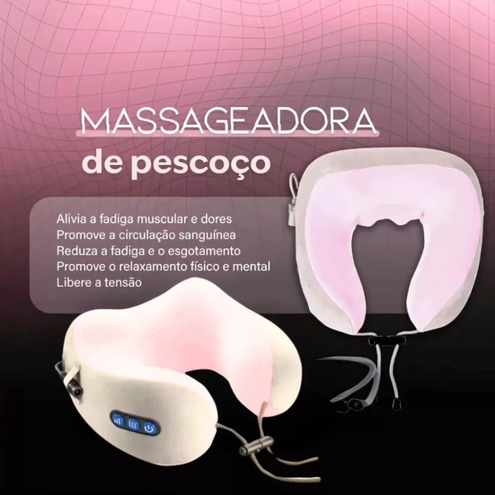 Travesseiro de Pescoço Massageador - De espuma e Com Usb Recarregável