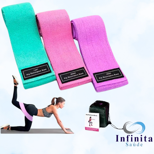 Kit 3 Faixas Elástica de Resistência para Yoga, Pilates e Treino Academia