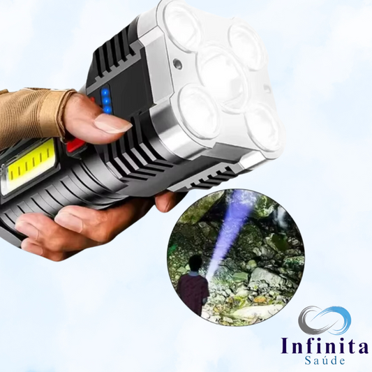Lanterna com Luz LED Multi-Funcional, Portátil, USB Recarregável, 5 em 1-Ultra Brilhante