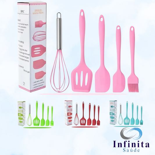 Kit de 5 Utensílios de Cozinha - Cores Sortidas - Design Resistente e Moderno