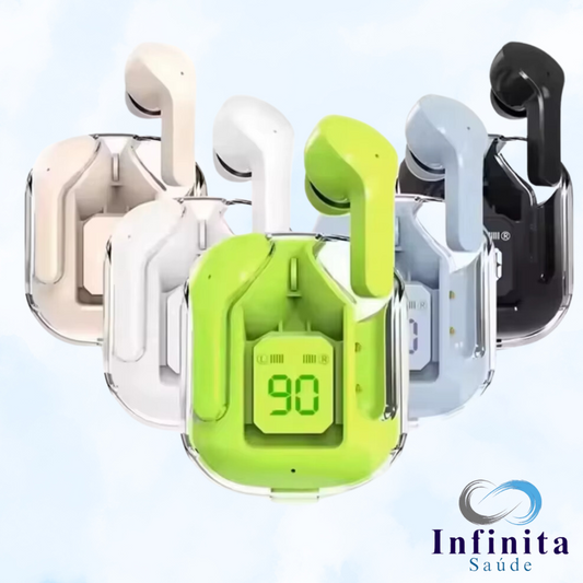 Fone de Ouvido, Hi Fi, Bluetooth, Transparente, TWS-V5